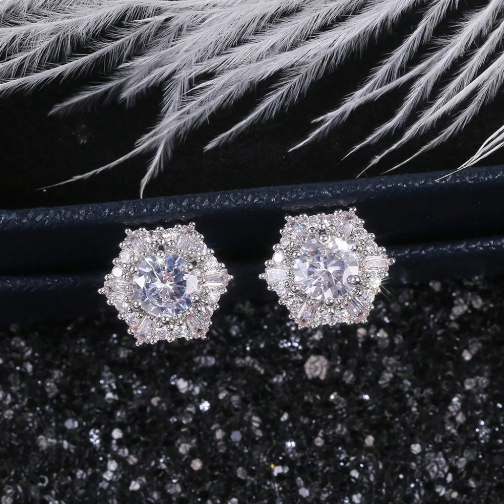 NEW 925 Sterling Silver Diamond Hexagon Earrings - Picture 5 of 7